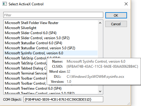 List ActiveX Controls